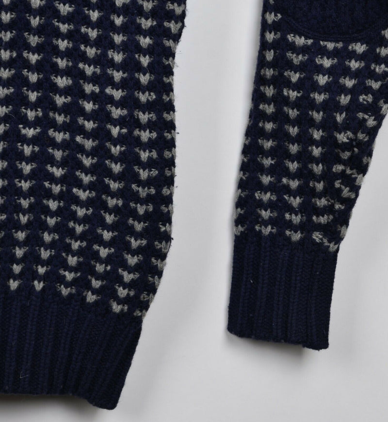Frederik Andersen Men's Medium Lambswool Chunky Knit Shawl Collar Navy Sweater