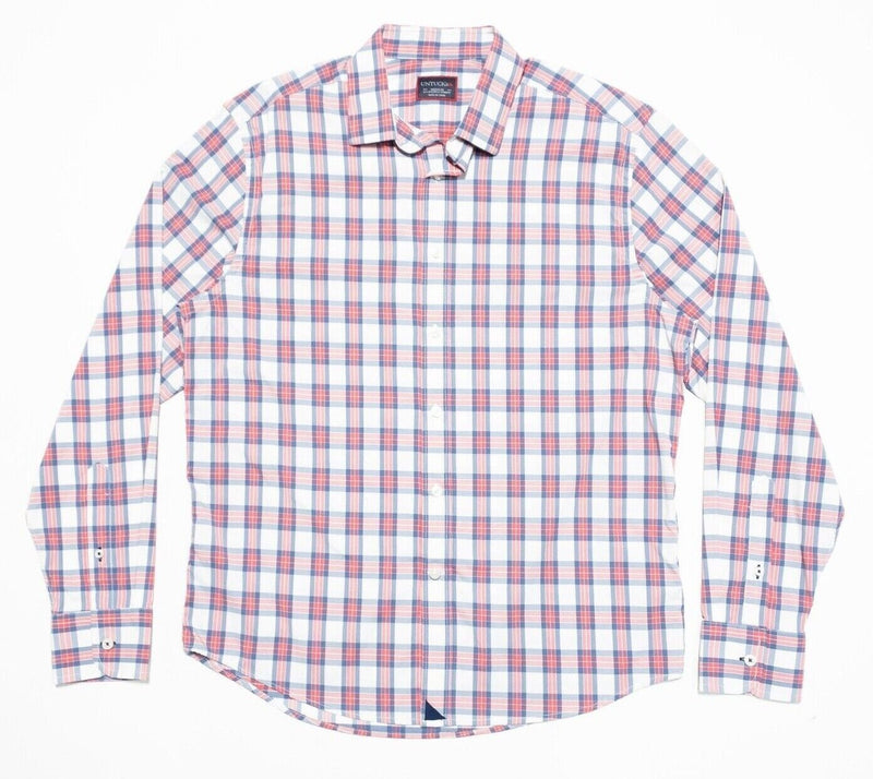 UNTUCKit Performance Medium Men's Shirt Nylon Wicking Long Sleeve Red Blue Plaid