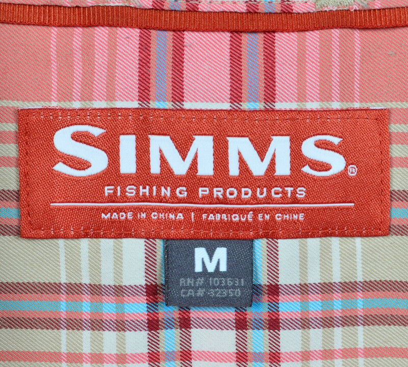 Simms Fishing Men's Medium Coral Pink Plaid Polyester Nylon Button-Down Shirt