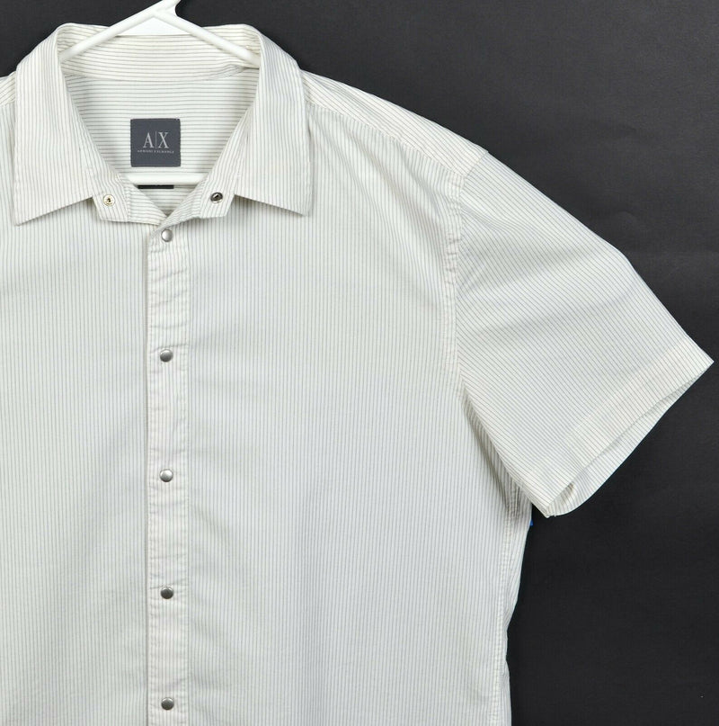 Armani Exchange A|X Men's Large Snap-Front White Striped Short Sleeve Shirt