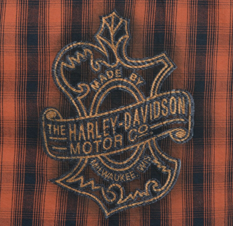 Harley-Davidson Women's Large Oak Leaf Orange Plaid Flannel Relaxed Fit Shirt