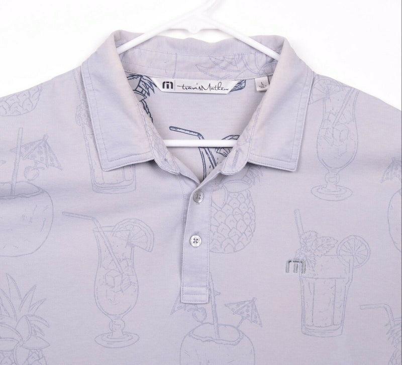 Travis Mathew Men's Sz Large Drinks Pattern Gray Golf Polo Shirt