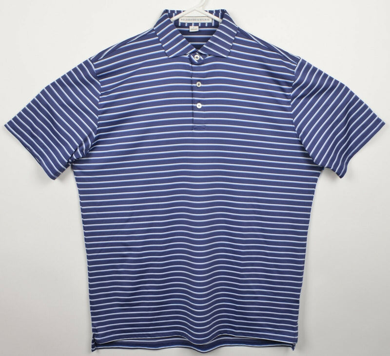 Holderness & Bourne Men's Large Tailored Navy Striped Polyester Golf Polo Shirt