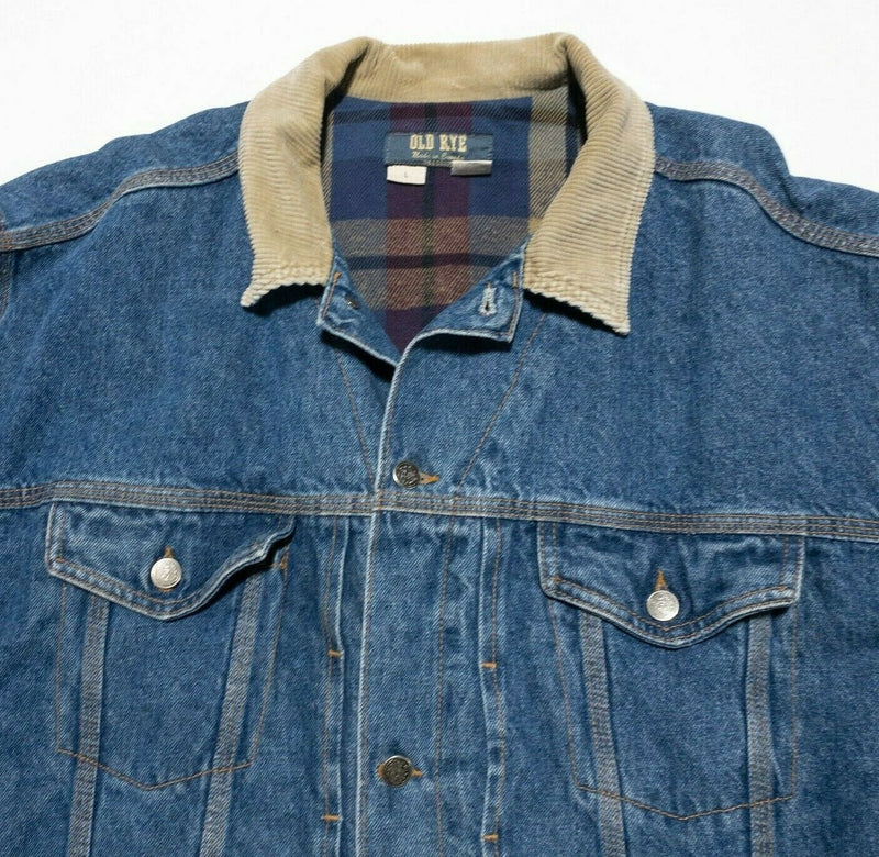 Old Rye Denim Flannel Lined Trucker Jacket Vintage Made in Canada Men's Large