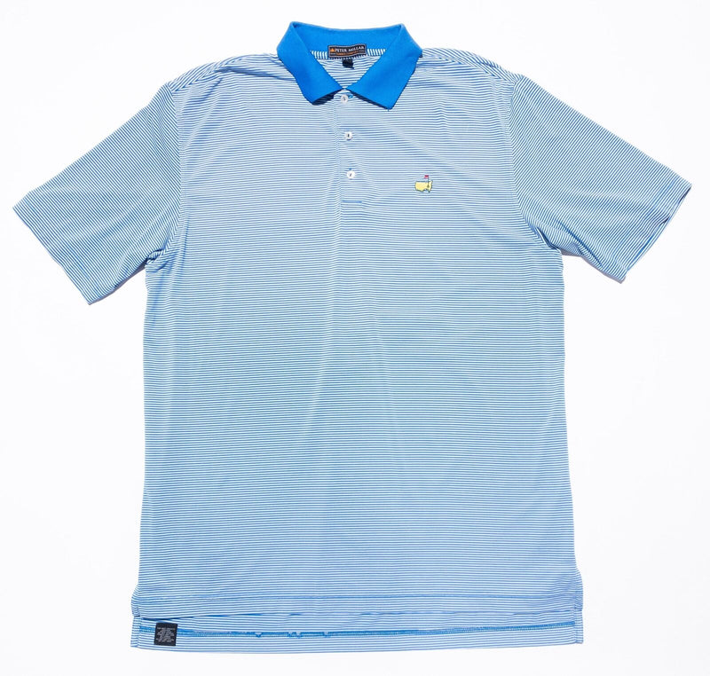 Peter Millar Masters Golf Polo Large Men's Shirt Blue Striped Wicking Golf