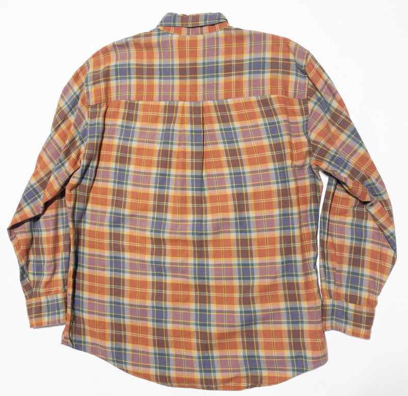 Viyella Lands' End Flannel Shirt Men's Medium Wool Blend Vintage Orange Plaid