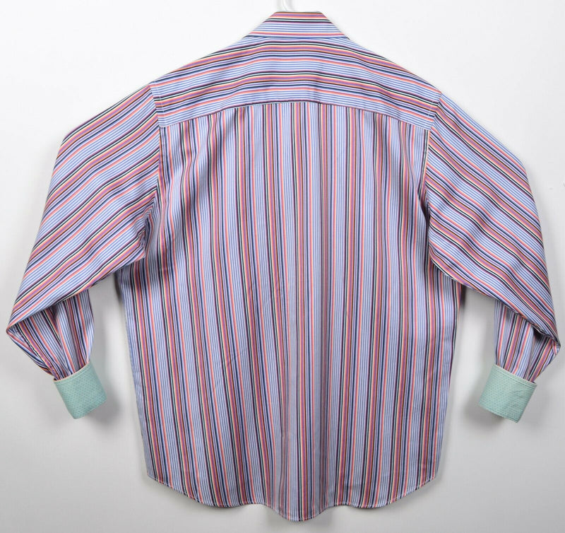 Bugatchi Uomo Men's Medium Flip Cuff Multi-Color Striped Button-Front Shirt