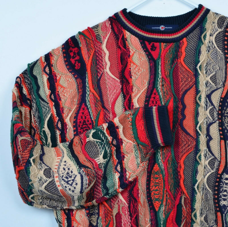Vtg 90s Cotton Traders Men's Large Textured 3D Biggie Hip Hop Colorful Sweater