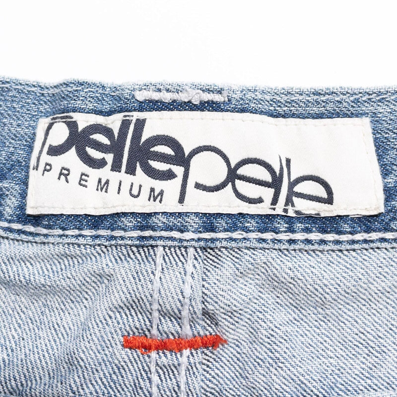 Vintage Pelle Pelle Denim Shorts Men's 38 Blue Distressed Washed Patches Y2K
