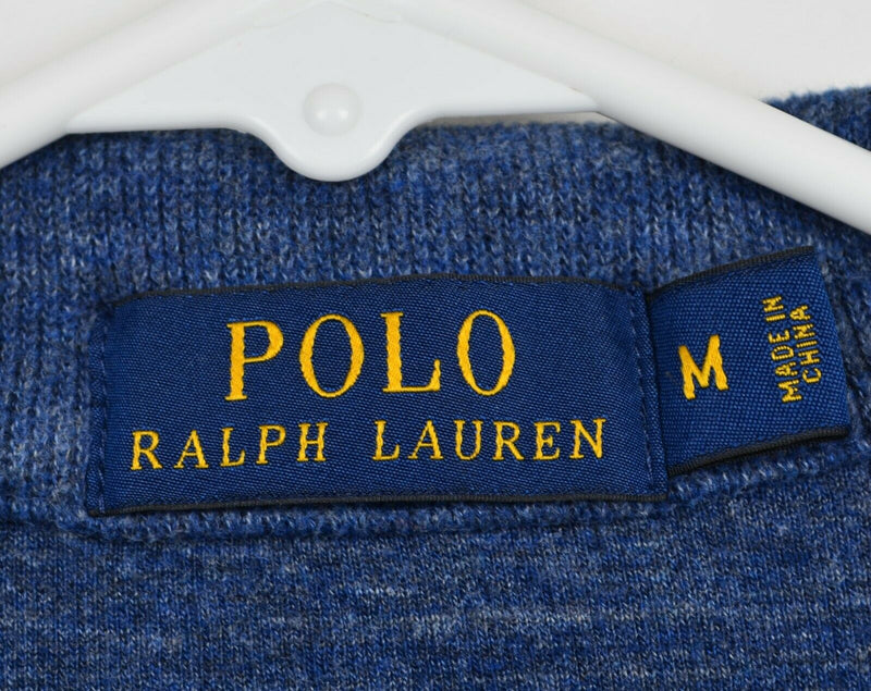 Polo Ralph Lauren Men's Medium Blue 1/4 Zip Elbow Pads Pullover Sweater