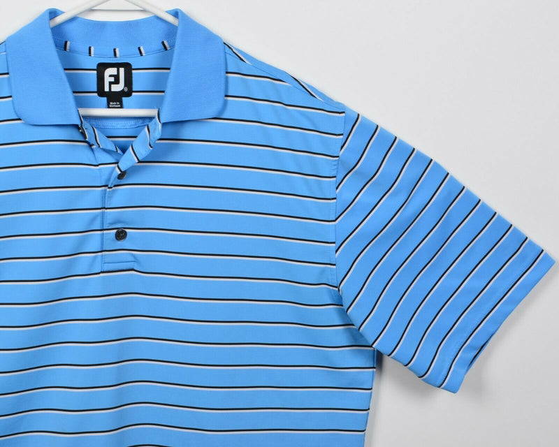 FootJoy Men's Medium Blue Striped FJ Golf Wicking Performance Polo Shirt
