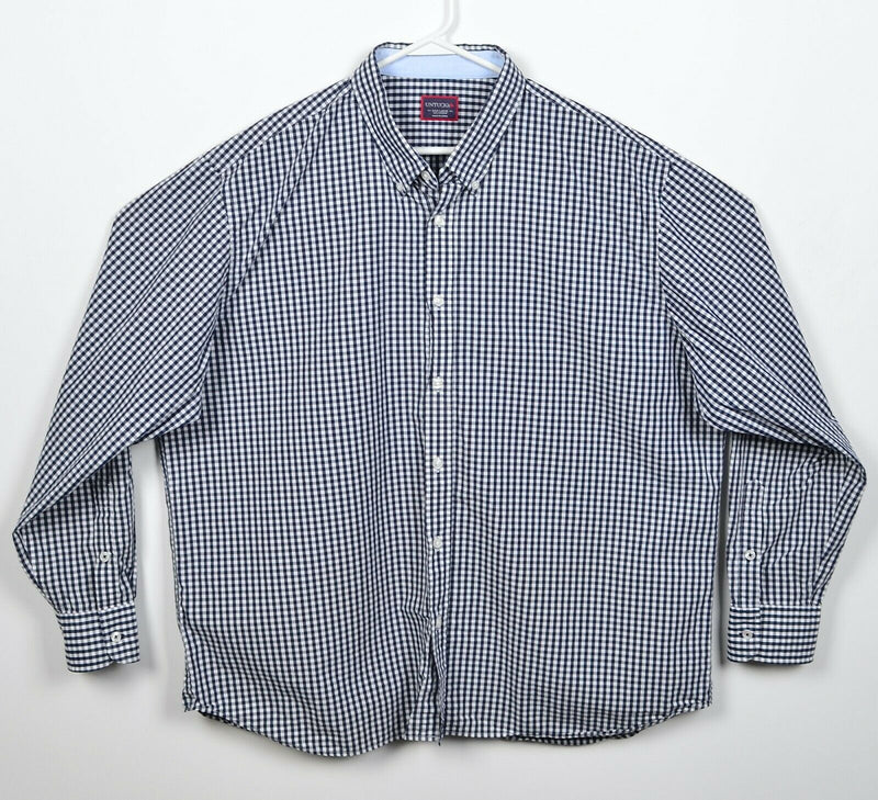 UNTUCKit Men's 3XL Navy Blue White Gingham Check Long Sleeve Button-Down Shirt