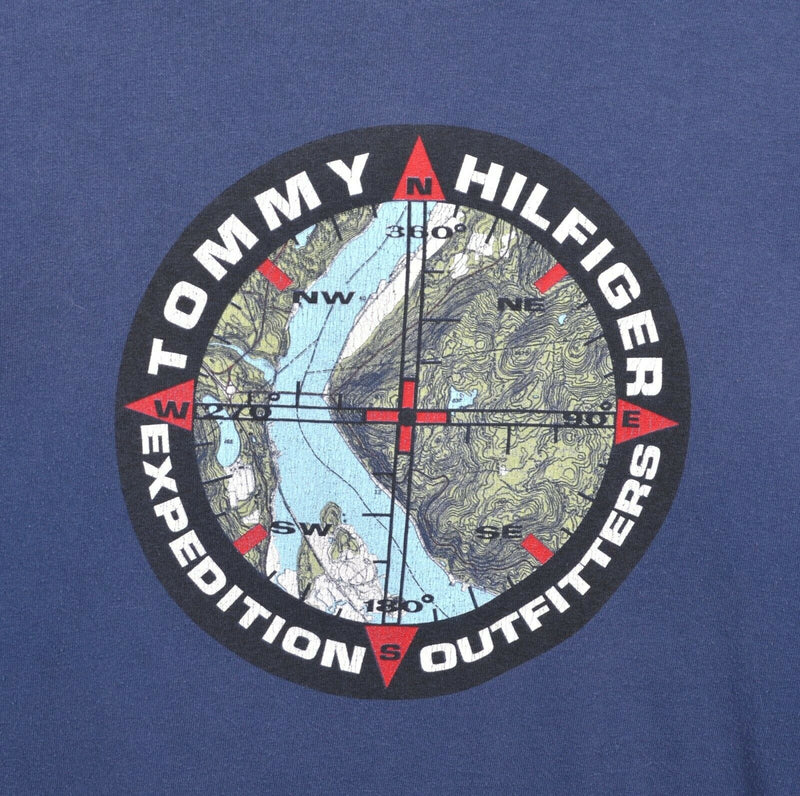 Vtg 90s Tommy Hilfiger Men's XL Expedition Outfitters Compass Blue Ringer Shirt