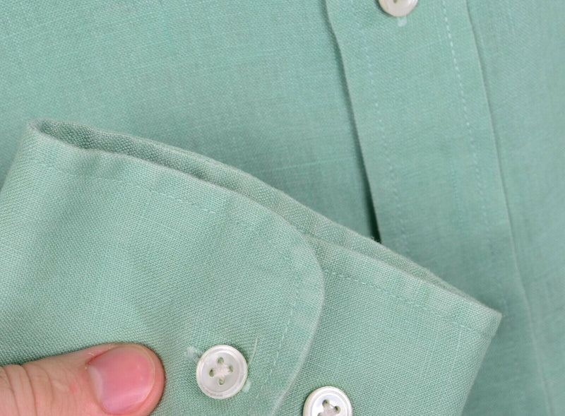 Faconnable Club Men's Sz 2XL 100% Linen Solid Green Long Sleeve Shirt