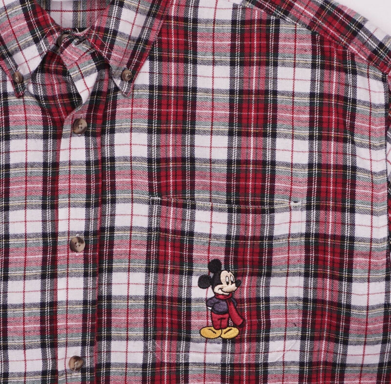 Disney Store Men's Large Mickey Mouse Red Plaid Button-Down Flannel Shirt