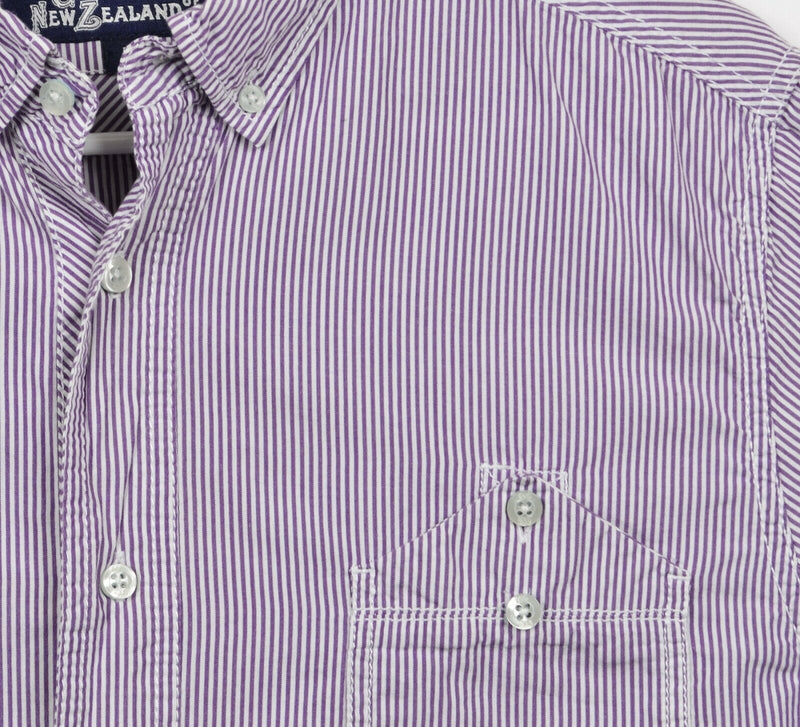 Canterbury New Zealand Men's Sz Large Purple Striped Button-Down Shirt