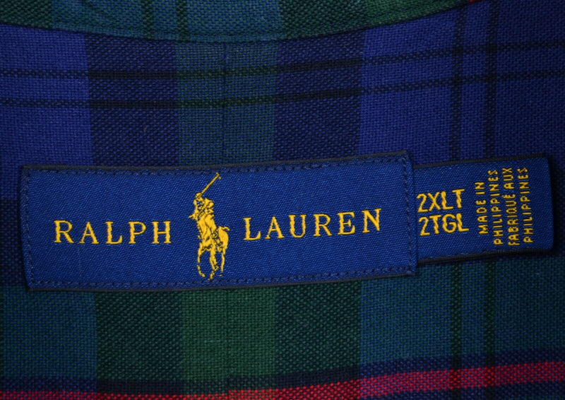 Polo Ralph Lauren Men's 2XLT Green Blue Tartan Plaid Button-Down Flannel Shirt