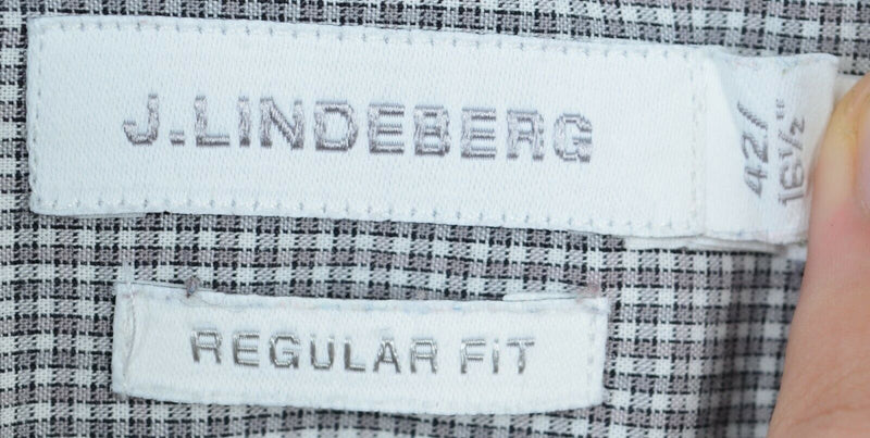 J.Lindeberg Men's 16.5/42cm Regular Fit Gray Check Spread Collar Dress Shirt
