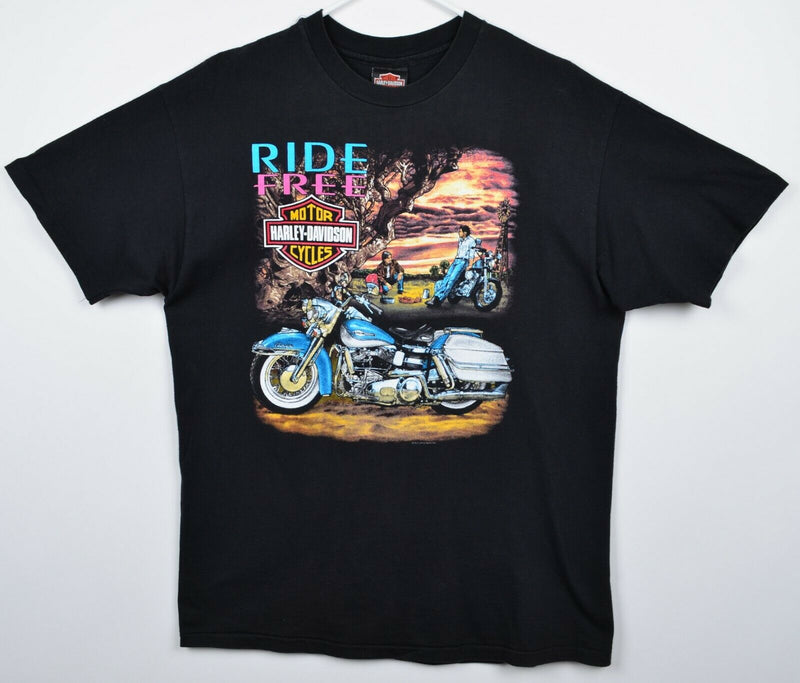 Vintage 90s Harley-Davidson Men's Sz Large Ride Free 3D Double-Sided T-Shirt