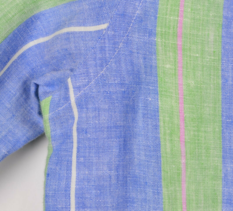 Faconnable Azur Men's Sz Small 100% Linen Blue Green Striped Club Shirt