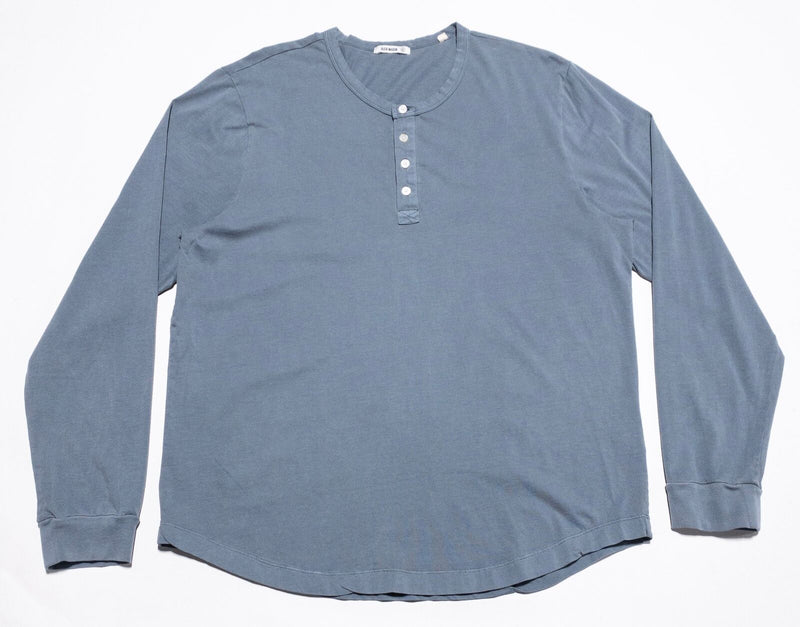 Buck Mason Henley Shirt Men's XL Pima Curved Hem Long Sleeve Gray/Blue BM11010