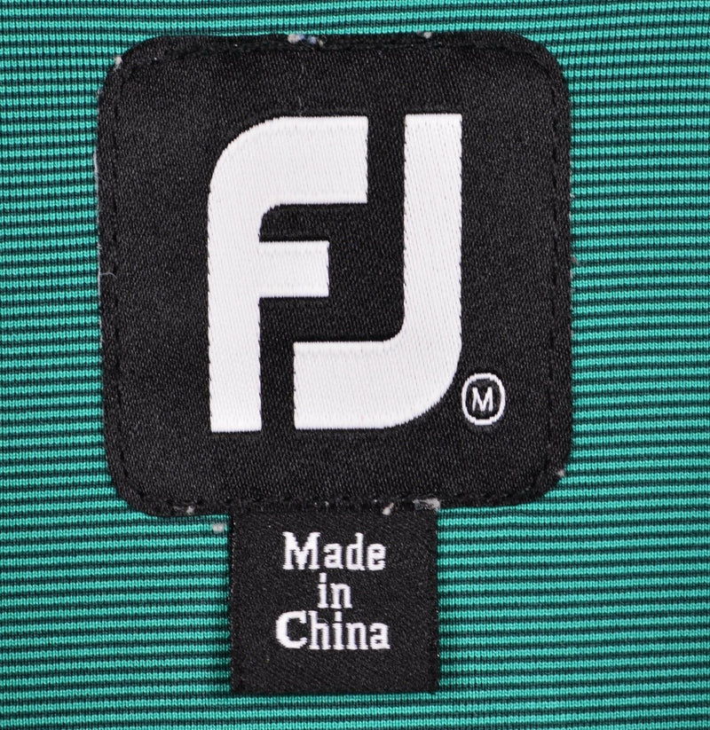 FootJoy Men's Sz Medium Green Micro-Striped Golf Polo Shirt Prestwick Golf Club