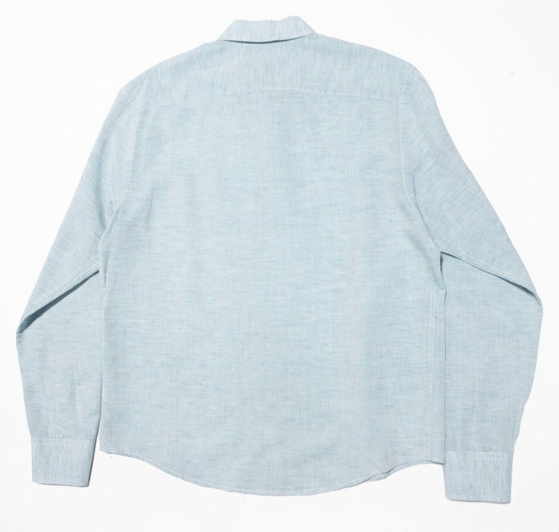 UNTUCKit Linen Shirt Medium Men's Light Green/Blue Long Sleeve Button-Front