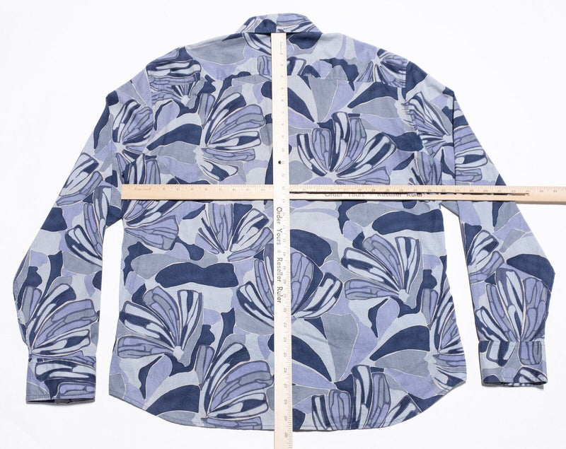 Armani Exchange Floral Shirt Men's Large Button-Up Print Blue Long Sleeve