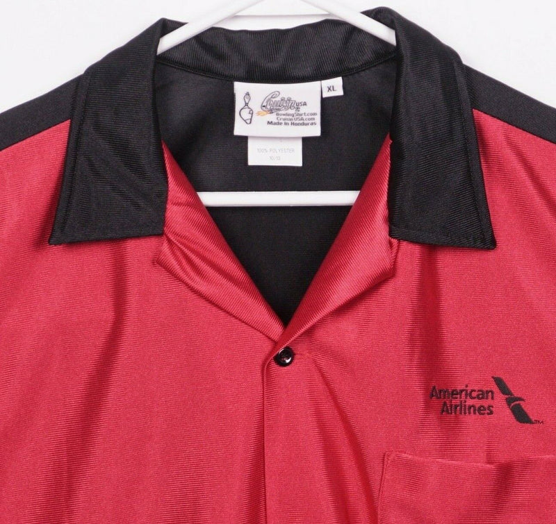 Cruisin' USA Men's XL American Airlines Red Black Polyester Shiny Bowling Shirt