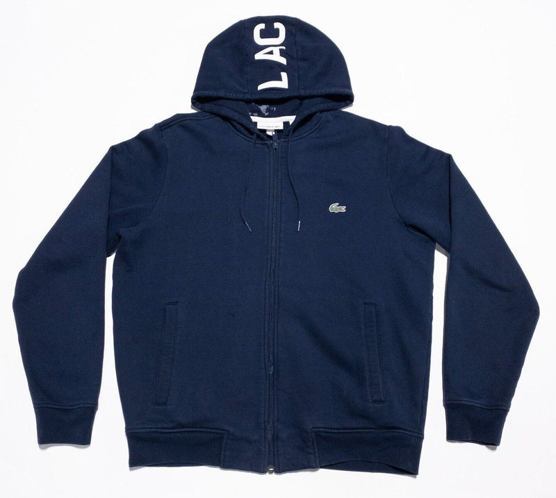 Lacoste Hoodie Mens Large FR 5 Full Zip Sweatshirt Navy Blue Spell Out Logo Croc