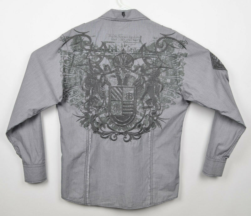 Roar Men's Sz Medium Enough Excuses Embrodiered Gray Button-Front Gamby Shirt