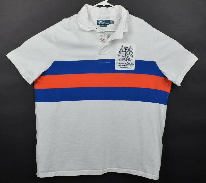 Polo Ralph Lauren Men's Sz 2XL Custom Fit Striped Rugby Ocean Patrol White Shirt