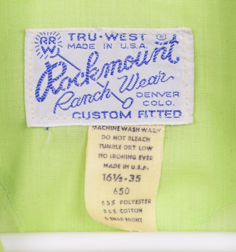 Vtg Rockmount Men's Sz Large 16.5 35 Pearl Snap Lime Green Tru-West Shirt