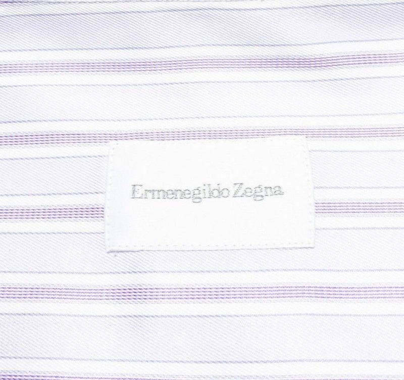 Ermenegildo Zegna 17.5 Men's Dress Shirt French Cuff Lavender Purple Stripe 44