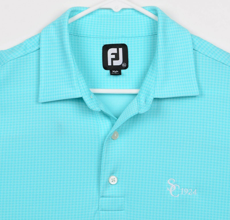 FootJoy Men's Sz XL Blue Diamond Geometric FJ Performance Golf Polo Shirt