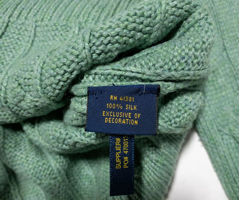 Polo Ralph Lauren 100% Silk Cable-Knit 1/4 Zip Sweater Green Men's Medium