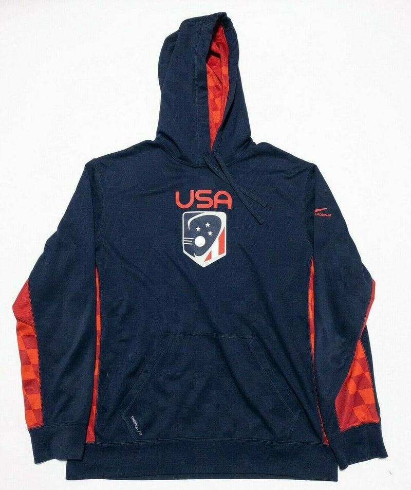 USA Lacrosse Nike Dri-Fit Pullover Hoodie Navy Blue Red Team USA Men's Large