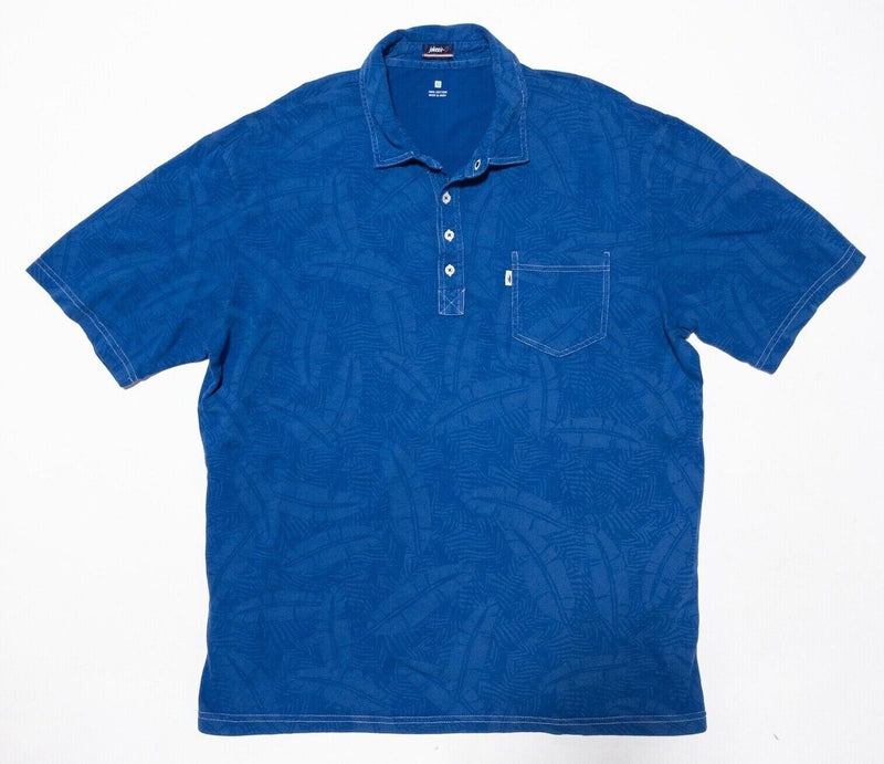 johnnie-O Polo Men's XL Floral Print Palm Blue Short Sleeve Tropics Polo Preppy