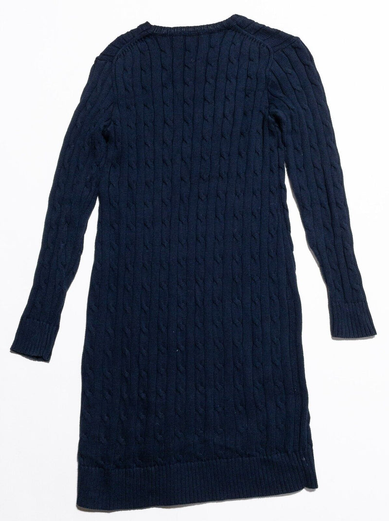 Polo Ralph Lauren Sweater Dress Womens XS Cable-Knit Pullover Crewneck Navy Blue