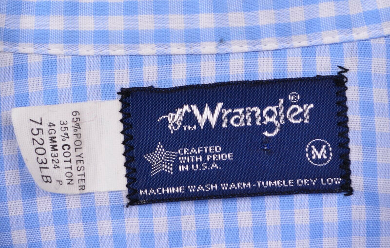 Vtg Wrangler Men's Sz Medium Pearl Snap Blue White Gingham Check Shirt