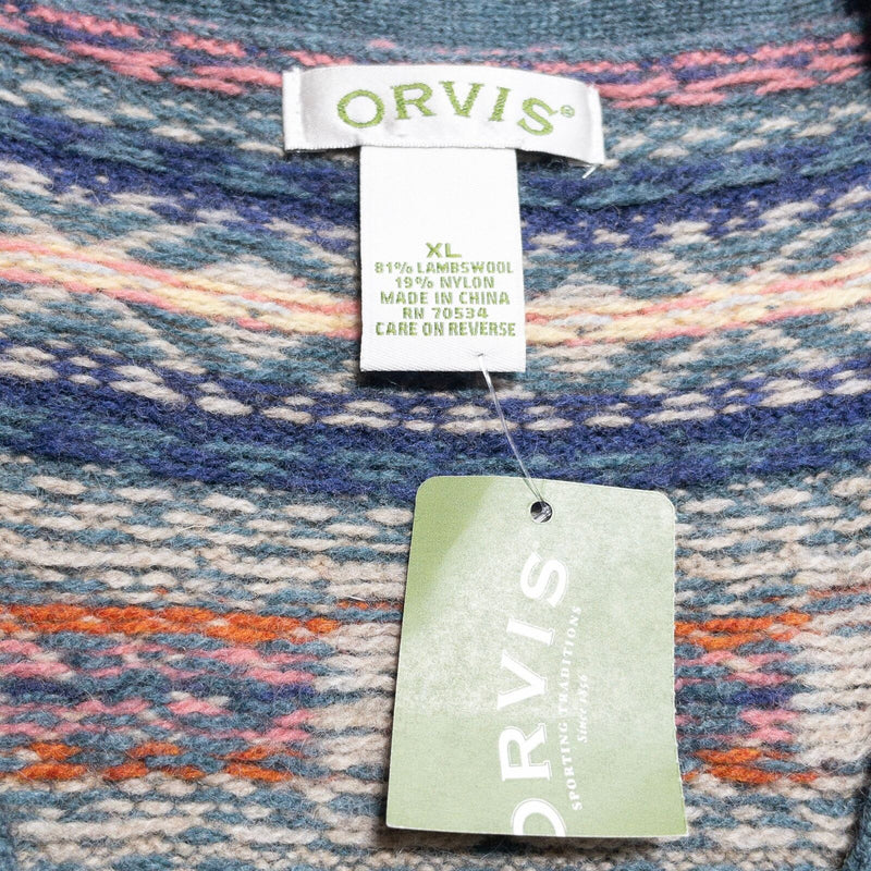 Orvis Fair Isle Sweater Vest Women's XL Multicolor Geometric Button-Up Wool Knit