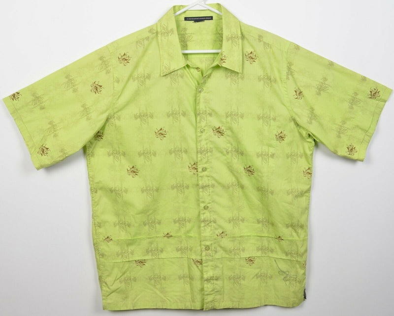 Marithe + Francois Girbaud Men's XL? Floral Fish Pattern Lime Green Button Shirt