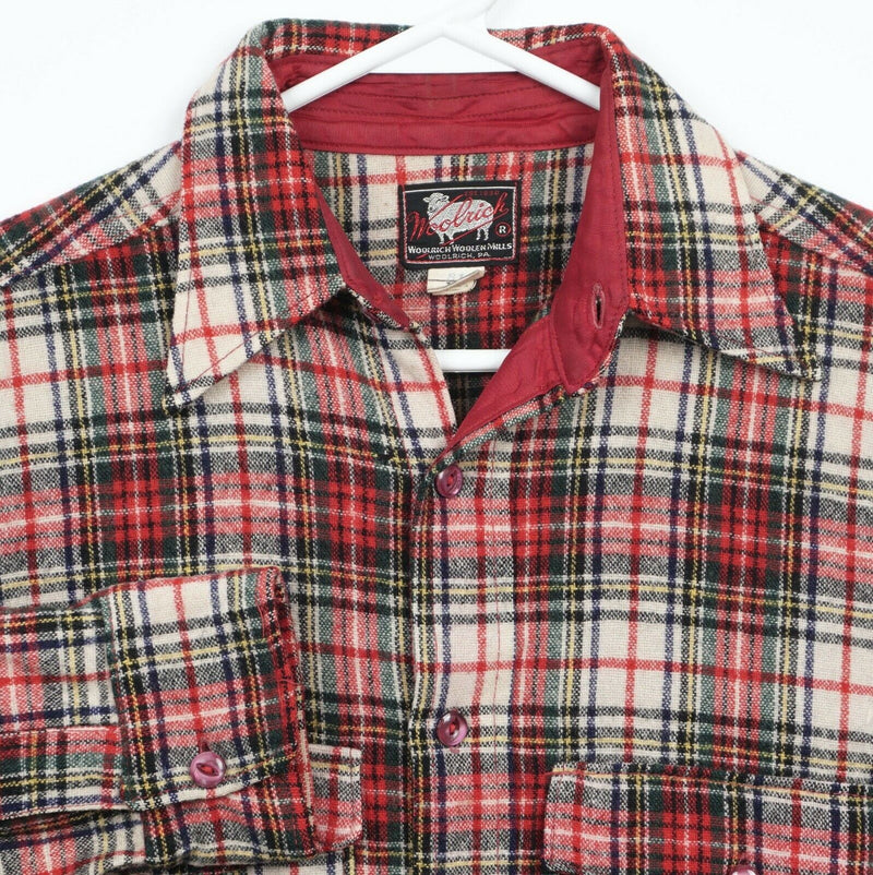 Vintage Woolrich Women's 14 Flannel 100% Wool Red Cream Tartan Plaid Shirt
