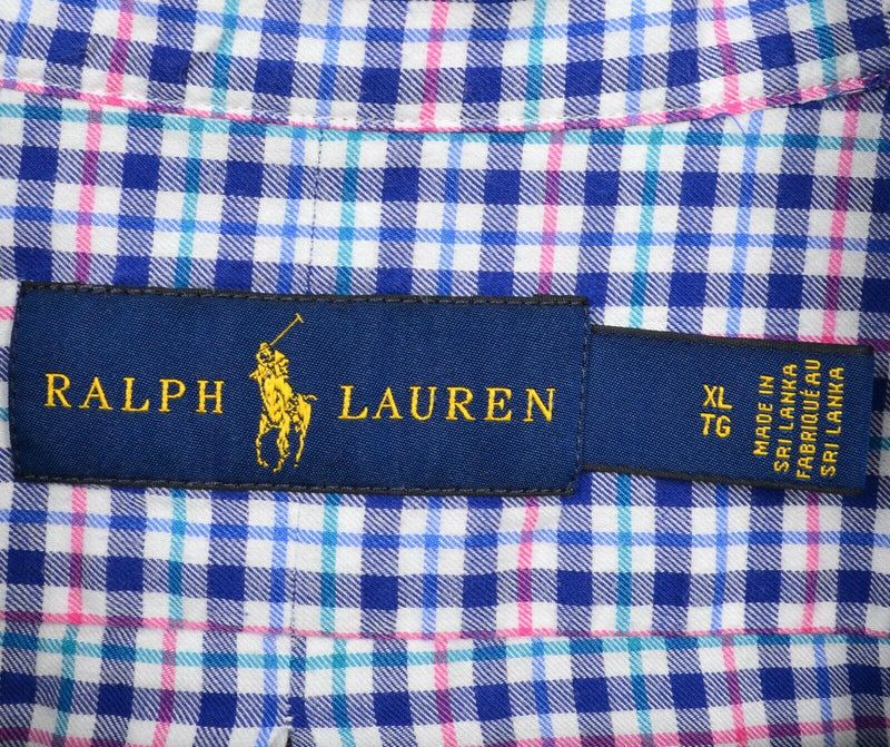 Polo Ralph Lauren Men's XL Navy Blue Pink Plaid Check Pony Button-Down Shirt