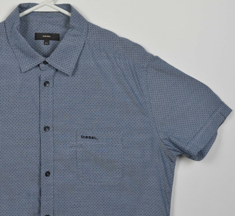 Diesel Men's XL Polka Dot Blue Chambray Designer Button-Front Shirt