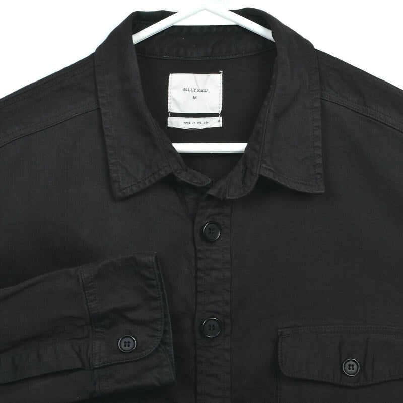 Billy Reid Men's Medium Solid Black Made in USA Cotton Blend Button-Front Shirt