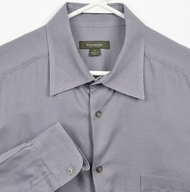 Ermenegildo Zegna Men 2XL Gray/Blue Geometric Italy Designer Button-Front Shirt