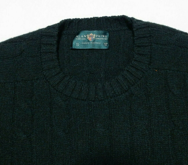 Alan Paine 44 Wool Sweater Cable-Knit Great Britain Vintage Dark Green Pullover