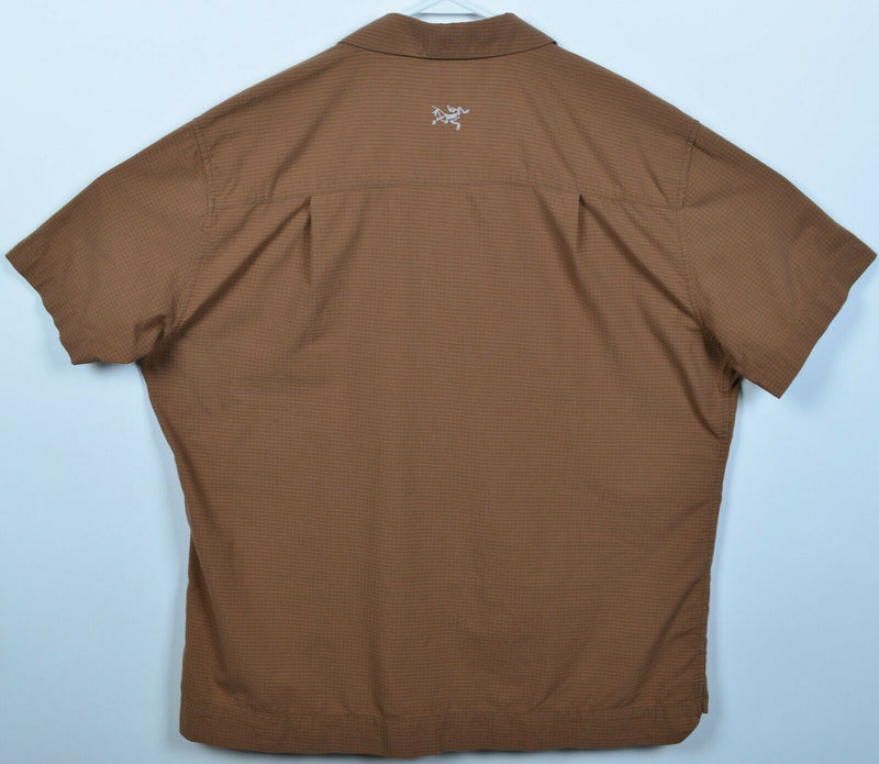 Arc'teryx Men XL Brown Check Snap-Front Nylon Cotton Blend Hiking Outdoor Shirt