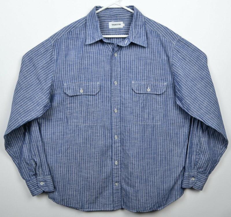 Taylor Stitch Men's 46 (2XL) Blue Striped Long Sleeve Button-Front Work Shirt